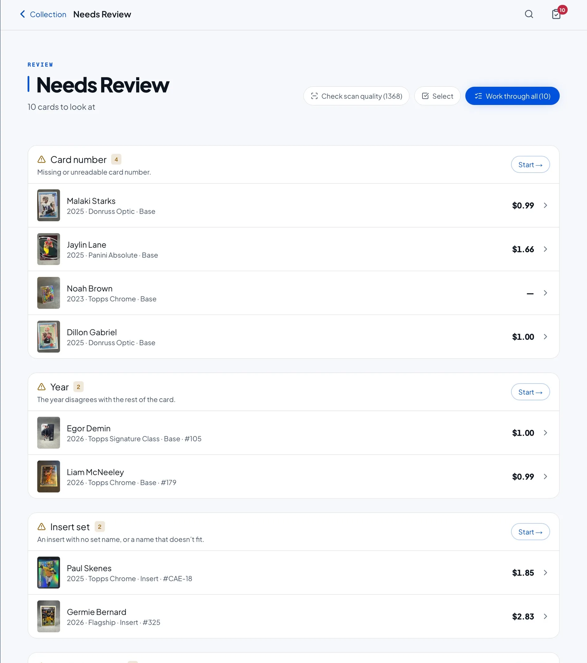 The Arcavo needs-review screen on iPad